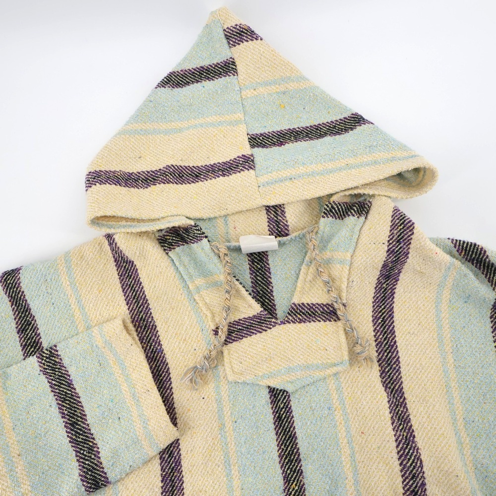 Vintage 90s Molina Oaxaca Striped Baja Hoodie Cream Blue Purple Mens XL
